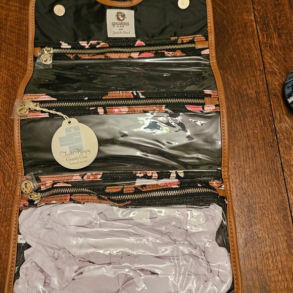 Spartina 449 Natural Linen Black Floral Print Hang Up Toiletry Bad - Picture 2 of 9